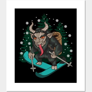 Krampus Skiing Christmas Posters and Art